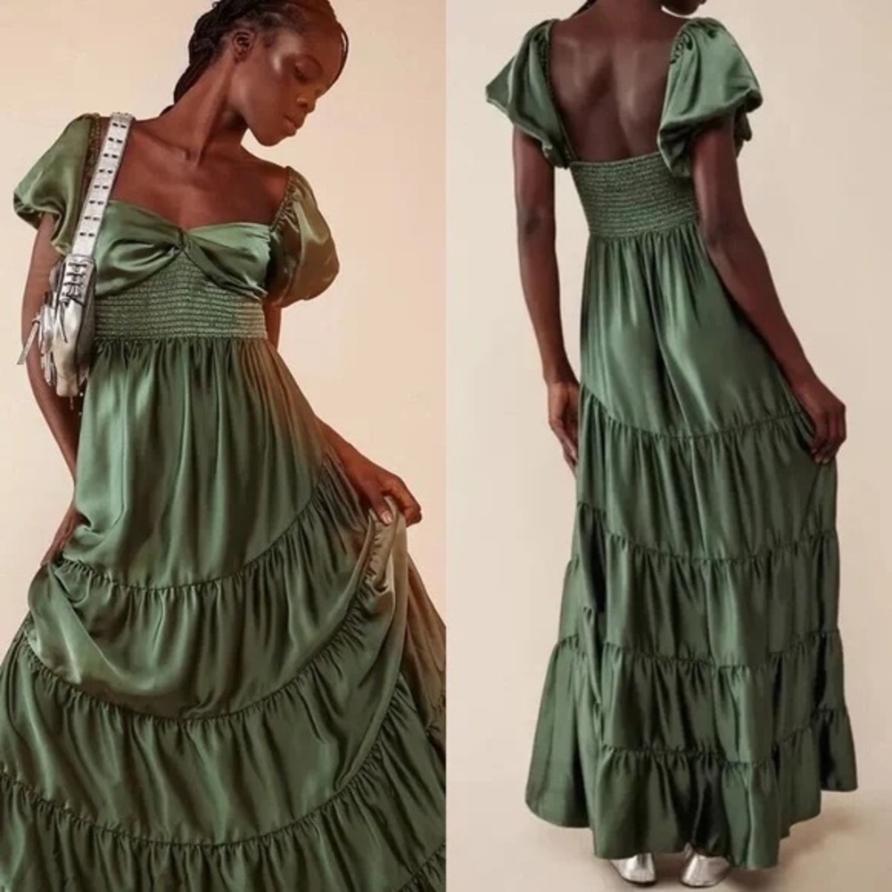 Free People Sundrenched Silky Maxi Dress Green Size Small